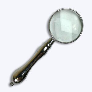 Vtg Small Silver Tapered Handle Magnifying Glass Scholarly Library Decor 3.7"
